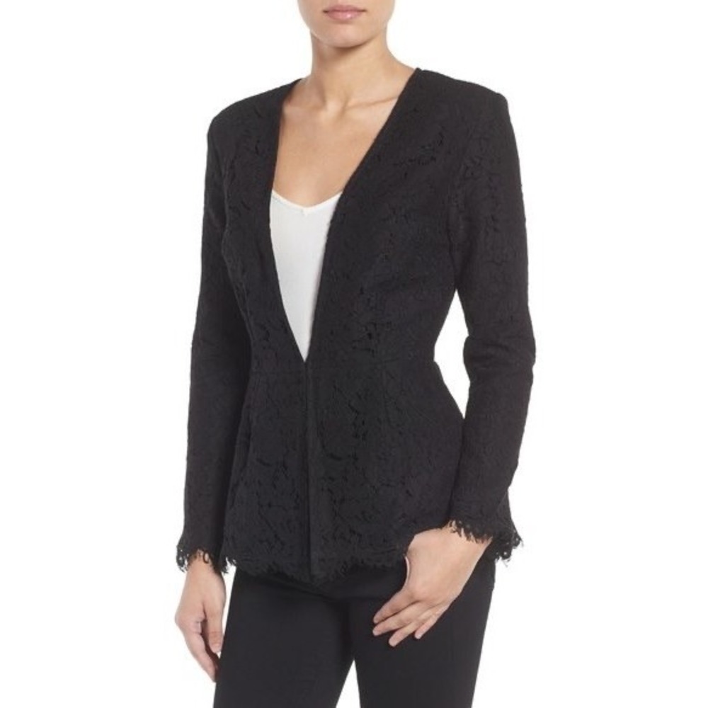 Cupcakes and Cashmere Tess Lace Peplum Blazer Jacket‎ Black NWT Small